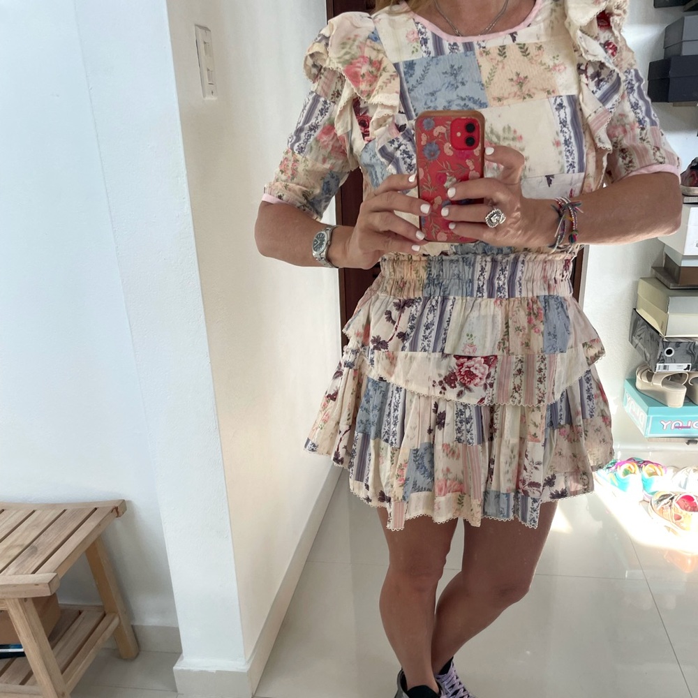 LoveShackFancy patchwork ruffles mini dress
